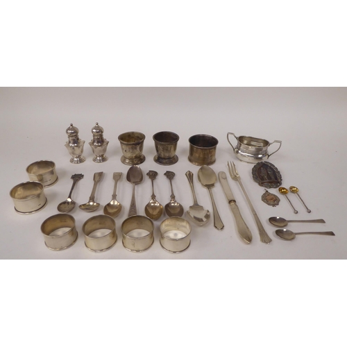 204 - Silver items: to include napkin rings; presentation and condiments spoons  mixed marks 