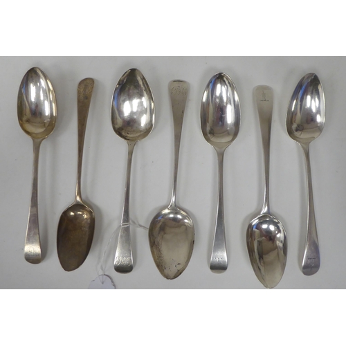 207 - Seven 18th and 19thC silver Old English pattern tablespoons  mixed London marks  (combined weight ap... 