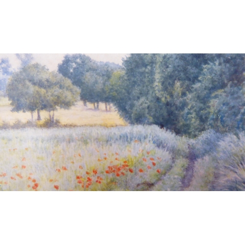 214 - Charles A Brindley - 'Oats and Poppies on Gouchmore Farm, Surrey'  watercolour  bears a si... 