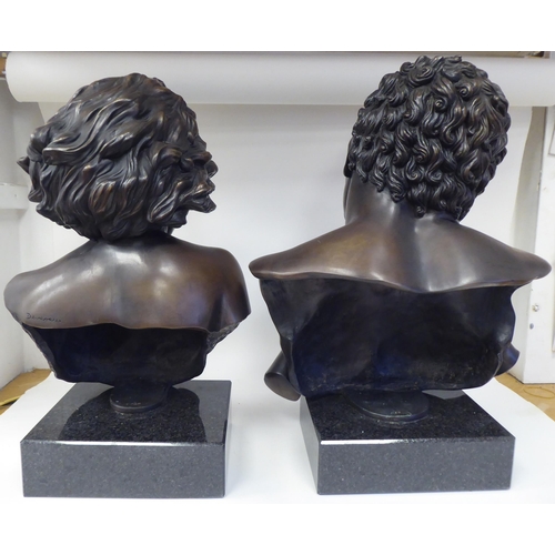 234 - Glenis Devereaux - two cast bronze busts 'Pan' and 'Syrinx'  bearing signatures  the socle... 