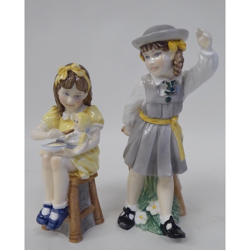 235 - A series of six Royal Worcester bone china figures 'Katie's Day' by Glenis Devereaux, viz. 'Storytim... 