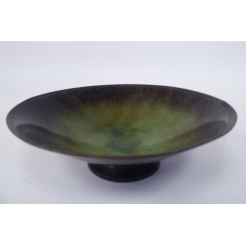 241 - A Just Anderson part-patinated grey and brown bronze shallow bowl with a single tramlined narrow rim... 