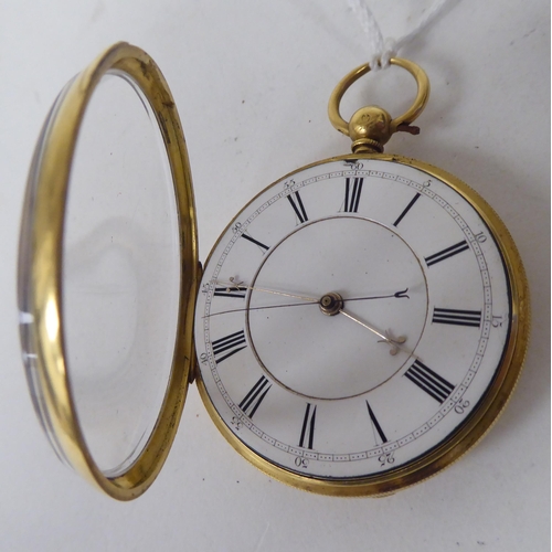 256 - An 18ct gold pocket watch, faced by a white enamel Roman dial