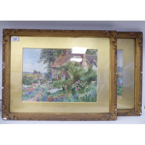 258 - Arthur Wilkinson - 'A Quiet Spot in Surrey' and 'A Kentish Cottage'  watercolours  bearing... 