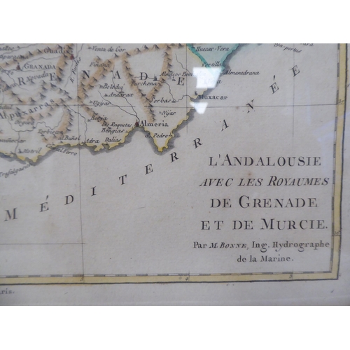 269 - A late 18thC coloured regional map 'L'Andalousie, avec Les Royaumes de Grenade et de Murcie' incorpo... 