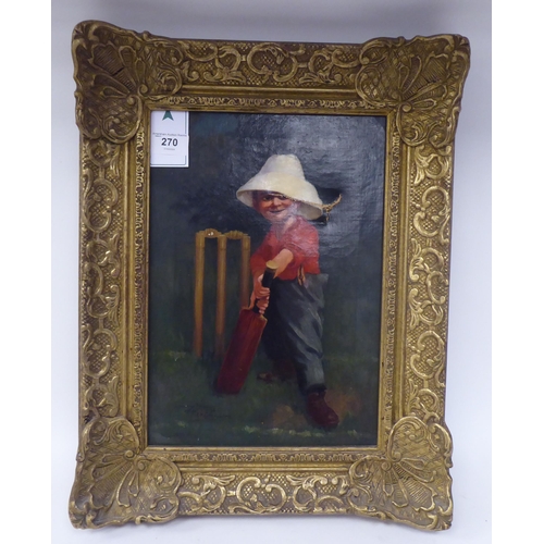 270 - Alphonso Wino after E B Kinsella - a young cricketer  oil on canvas  bears a signature, in... 