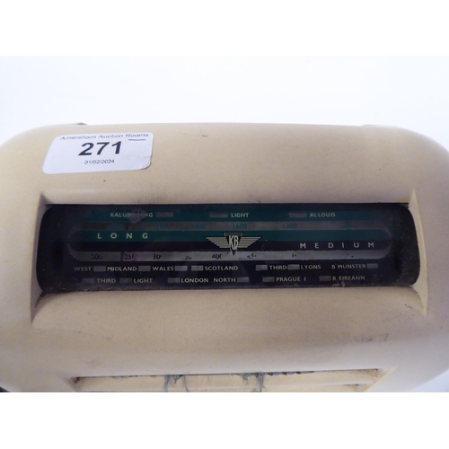 271 - A vintage K B Kolster-Branders Ltd, mains toaster radio with long and medium wavebands, in a cream c... 