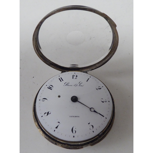 36 - A late 18thC silver pair cased pocket watch, the movement inscribed Rose & Son, London, faced by... 