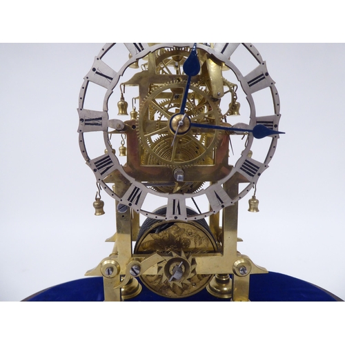 37 - A late 19thC lacquered brass skeleton clock; the movement faced by a Roman chapter ring  10