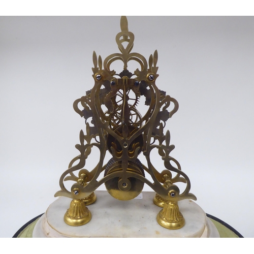 38 - A late 19thC lacquered brass skeleton clock; the movement faced by a Roman chapter ring  11