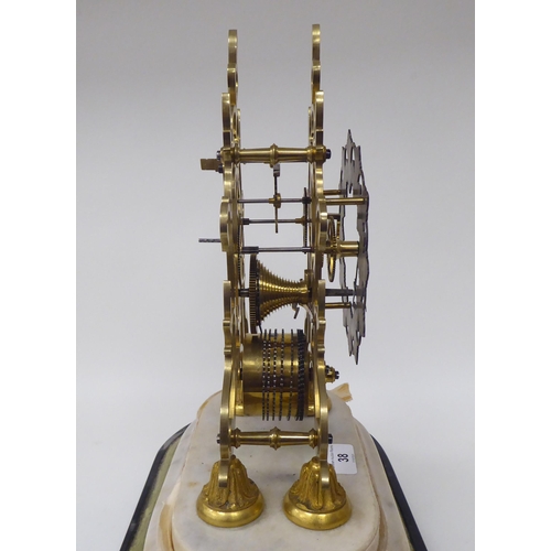 38 - A late 19thC lacquered brass skeleton clock; the movement faced by a Roman chapter ring  11