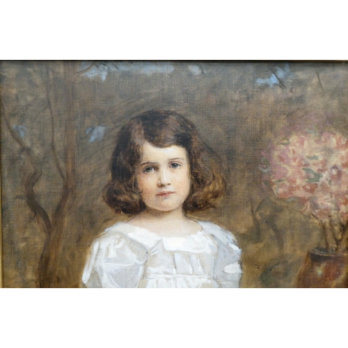 57 - John Adams - an Edwardian full length portrait, a little girl wearing a white dress and red shoes  o... 