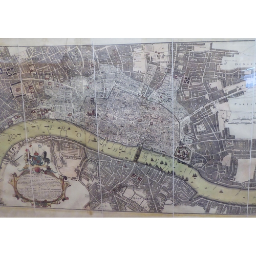 58 - A coloured print reproduction of an 18th/19thC map of London, including a section of the River Thame... 