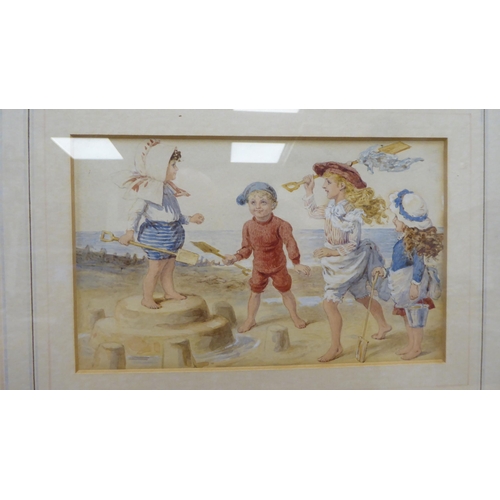 6 - Two late 19thC/early 20thC British School - children playing on a sandy beach  watercolours&nbs... 