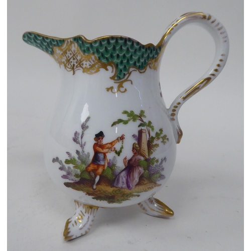 63 - Meissen 2nd Association porcelain teaware, decorated with romantic figures in gardens and flora and ... 