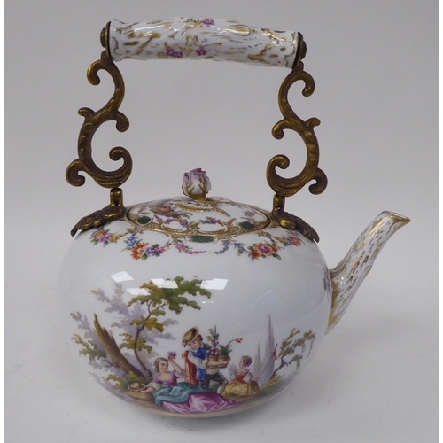 63 - Meissen 2nd Association porcelain teaware, decorated with romantic figures in gardens and flora and ... 