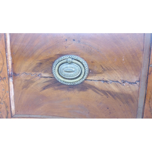 82 - A late 18th/early 19thC hardwood and marquetry, concave front sideboard, fitted with three drawers a... 