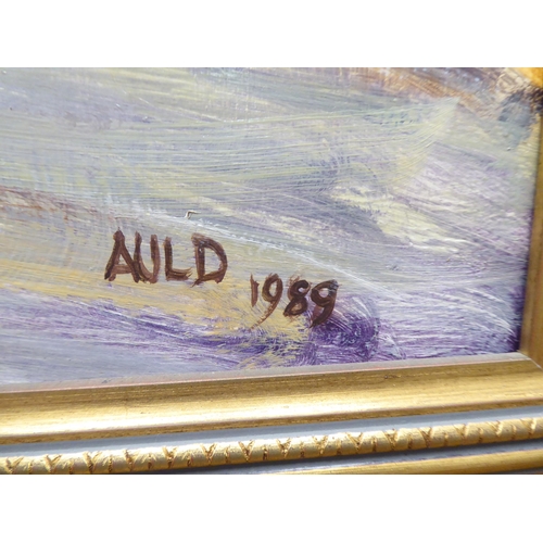 88 - Eric Auld - 'Beats, Dubs and Bennachie'  oil on board  bears a signature, dated 1989 & inscribed... 