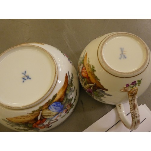 63 - Meissen 2nd Association porcelain teaware, decorated with romantic figures in gardens and flora and ... 