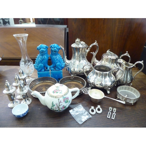 131 - A mixed lot: to include a four piece silver plated tea set, decorated in Victorian taste 