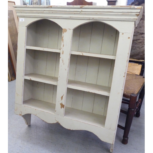 144 - A shabby-chic painted pine, three tier hanging cupboard  43