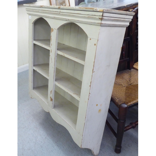 144 - A shabby-chic painted pine, three tier hanging cupboard  43