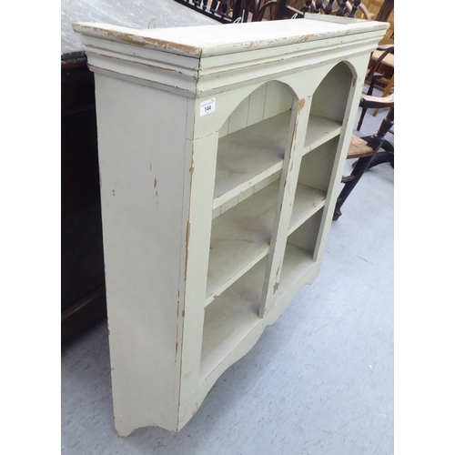 144 - A shabby-chic painted pine, three tier hanging cupboard  43