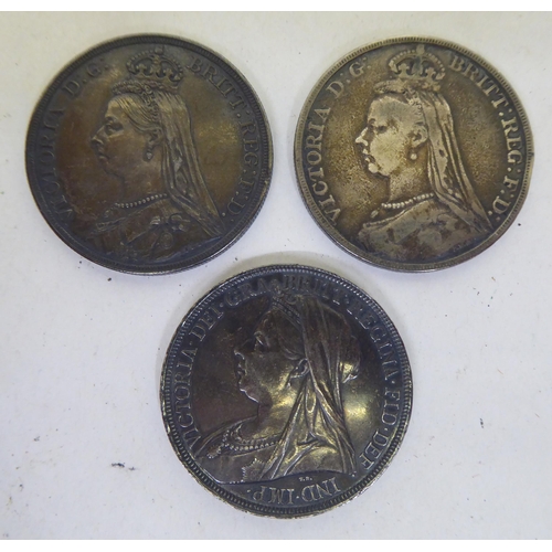 146 - Three Victorian silver crowns, St George on the obverse  1887, 1890 and 1897 