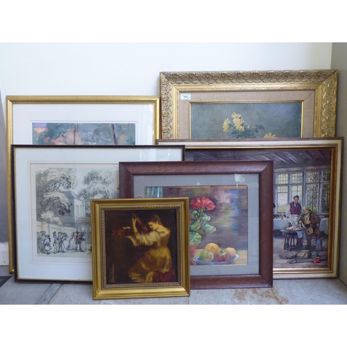 157 - 20thC picture frames, some containing oleographs and other prints  largest 17