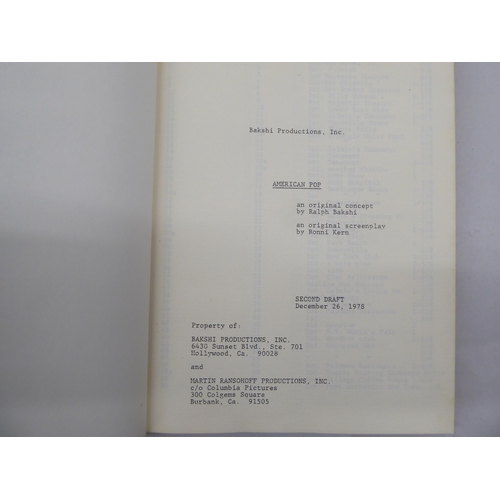 16 - Four bound individually written screenplays, viz. 'Nightwing' 'Wind River' 'American Pop' and 'Matil... 