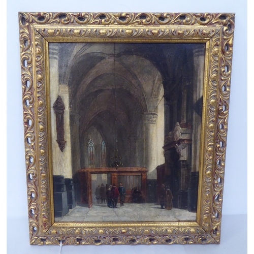 164 - European School - a cathedral interior  oil on canvas  10