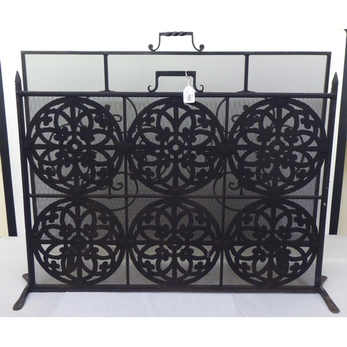 165 - Two similar modern black painted wrought iron framed mesh panelled, freestanding spark guards  26