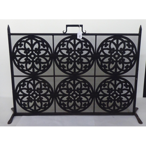 165 - Two similar modern black painted wrought iron framed mesh panelled, freestanding spark guards  26