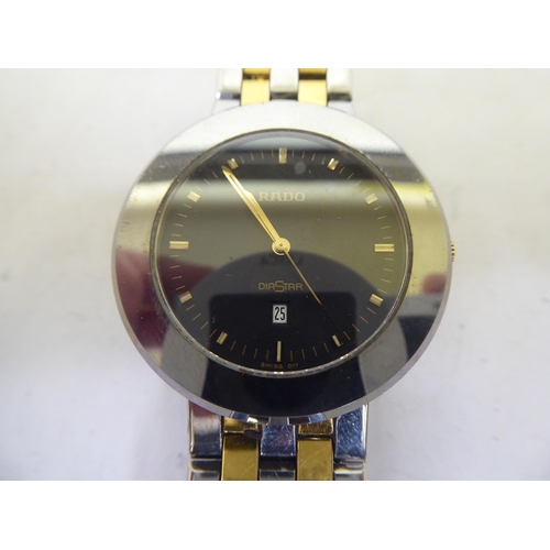 169 - A Rado Diastar gold plated and stainless steel cased and strapped wristwatch, faced by a baton dial ... 