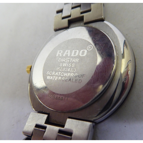 169 - A Rado Diastar gold plated and stainless steel cased and strapped wristwatch, faced by a baton dial ... 