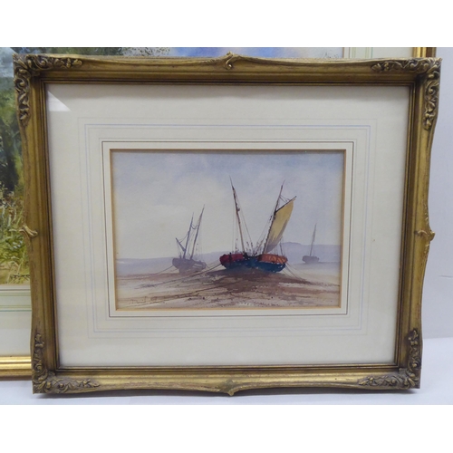 187 - Six framed watercolours: to include two works by Peter Toms - seascapes  bearing signatures  8