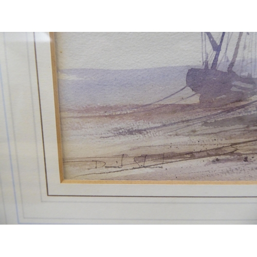 187 - Six framed watercolours: to include two works by Peter Toms - seascapes  bearing signatures  8