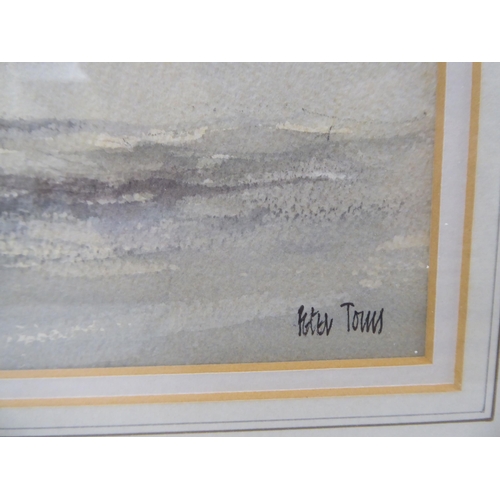 187 - Six framed watercolours: to include two works by Peter Toms - seascapes  bearing signatures  8