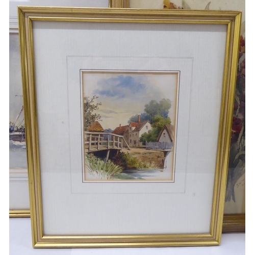 187 - Six framed watercolours: to include two works by Peter Toms - seascapes  bearing signatures  8