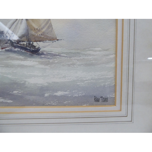 187 - Six framed watercolours: to include two works by Peter Toms - seascapes  bearing signatures  8