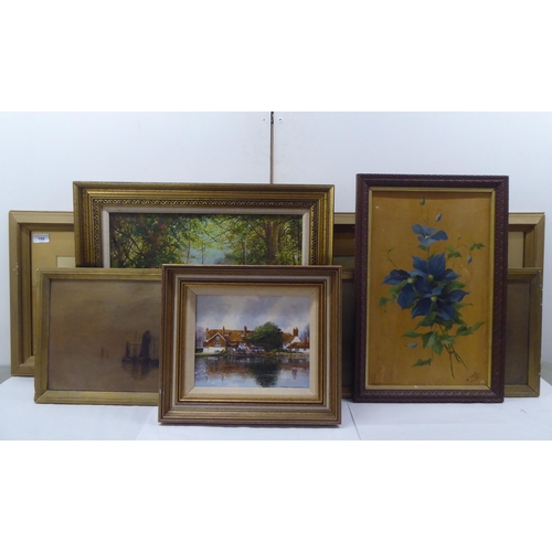 199 - Framed pictures: to include Terry Harrison - 'Blue Beakers'  oil on canvas  bears a signat... 