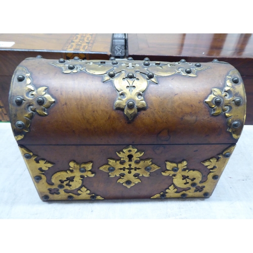 20 - Three boxes: to include a late 19thC walnut casket with brass mounts  7