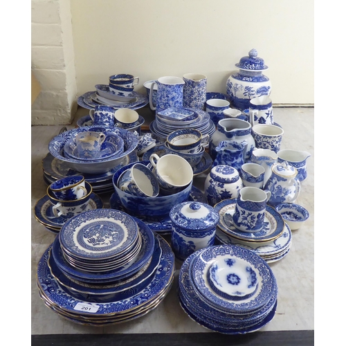 201 - Blue and white ceramics: to include willow and other patterns by Burleighware and other factories