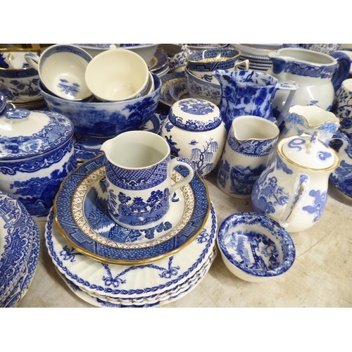 201 - Blue and white ceramics: to include willow and other patterns by Burleighware and other factories