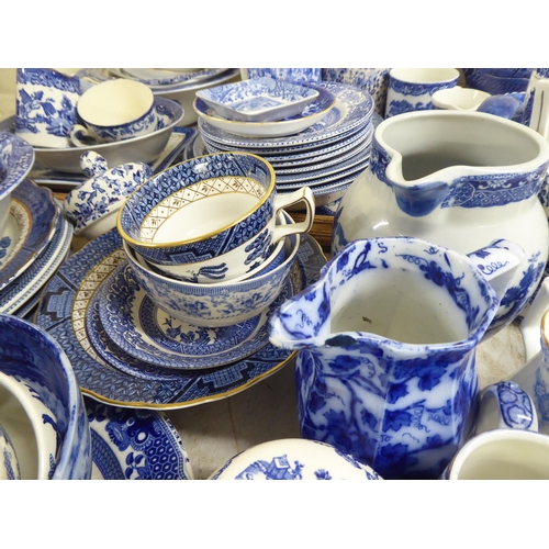 201 - Blue and white ceramics: to include willow and other patterns by Burleighware and other factories