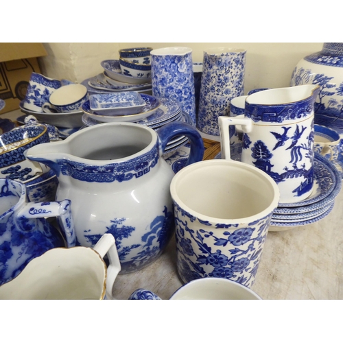 201 - Blue and white ceramics: to include willow and other patterns by Burleighware and other factories