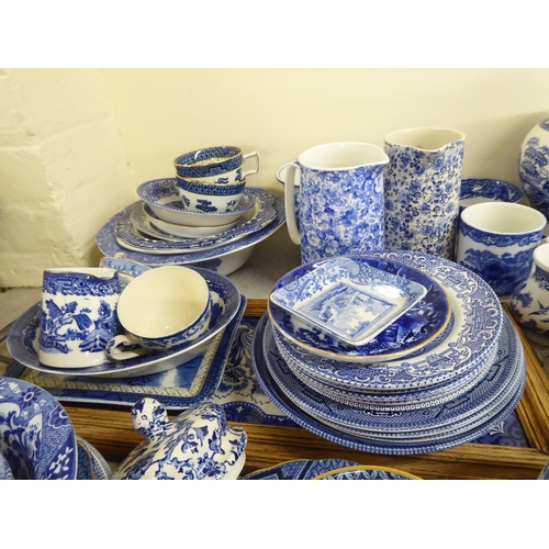 201 - Blue and white ceramics: to include willow and other patterns by Burleighware and other factories