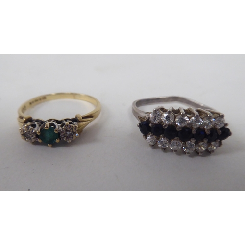 206 - Six white and gold rings, set with various stones