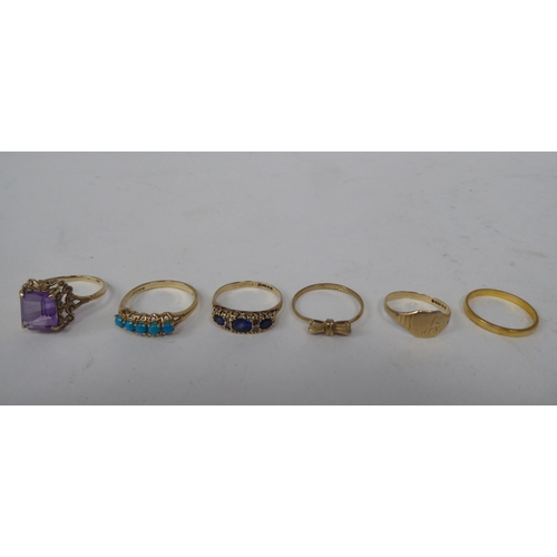 208 - Six white and gold rings, set with various stones