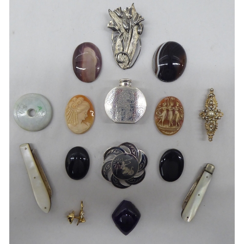 214 - A mixed lot: to include a silver scent bottle with engraved ornament  indistinct marks 